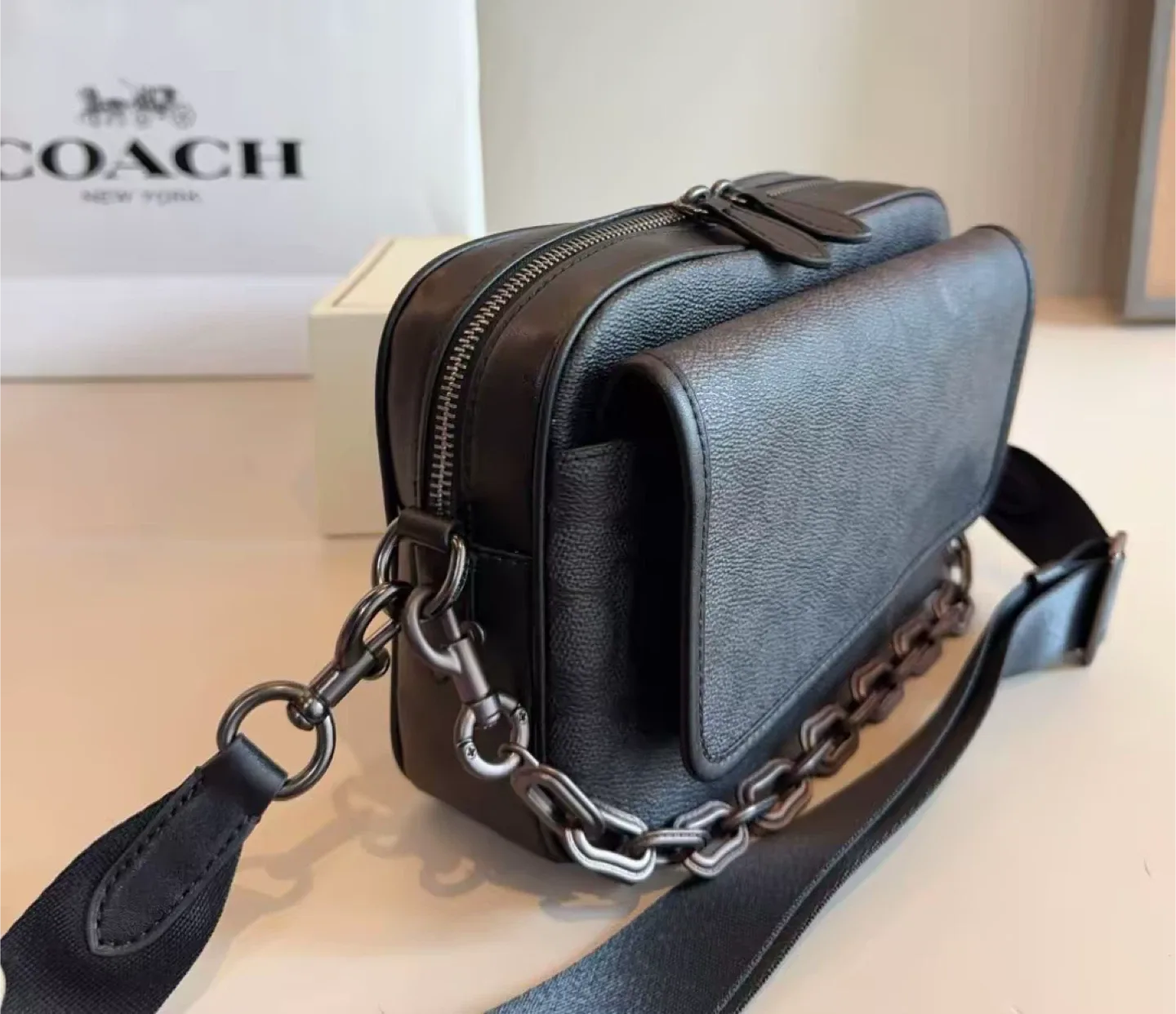 Coach Black Crossbody Bag with Chain thumbnail