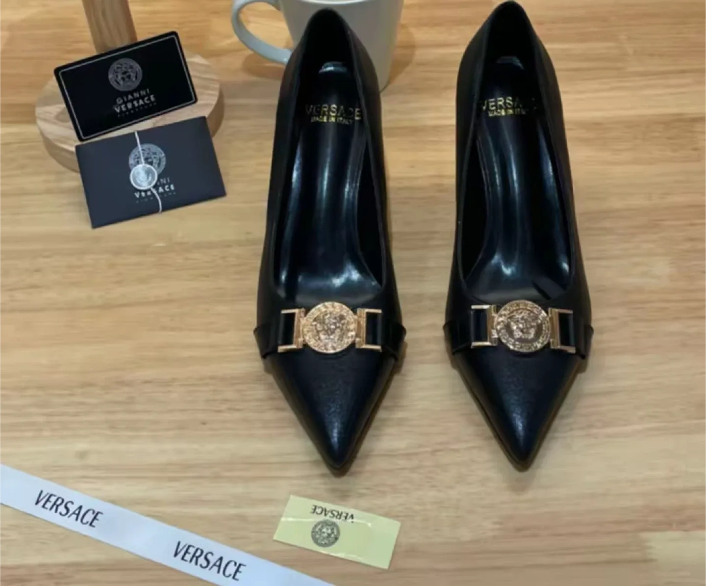 Versace Black Leather Pumps thumbnail
