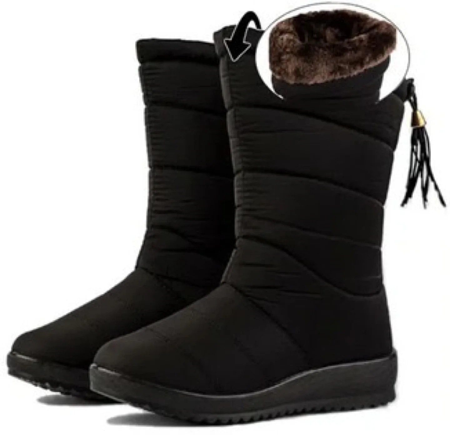 Black Mid-Calf Winter Boots - Waterproof Warm Lined image indicator(8)