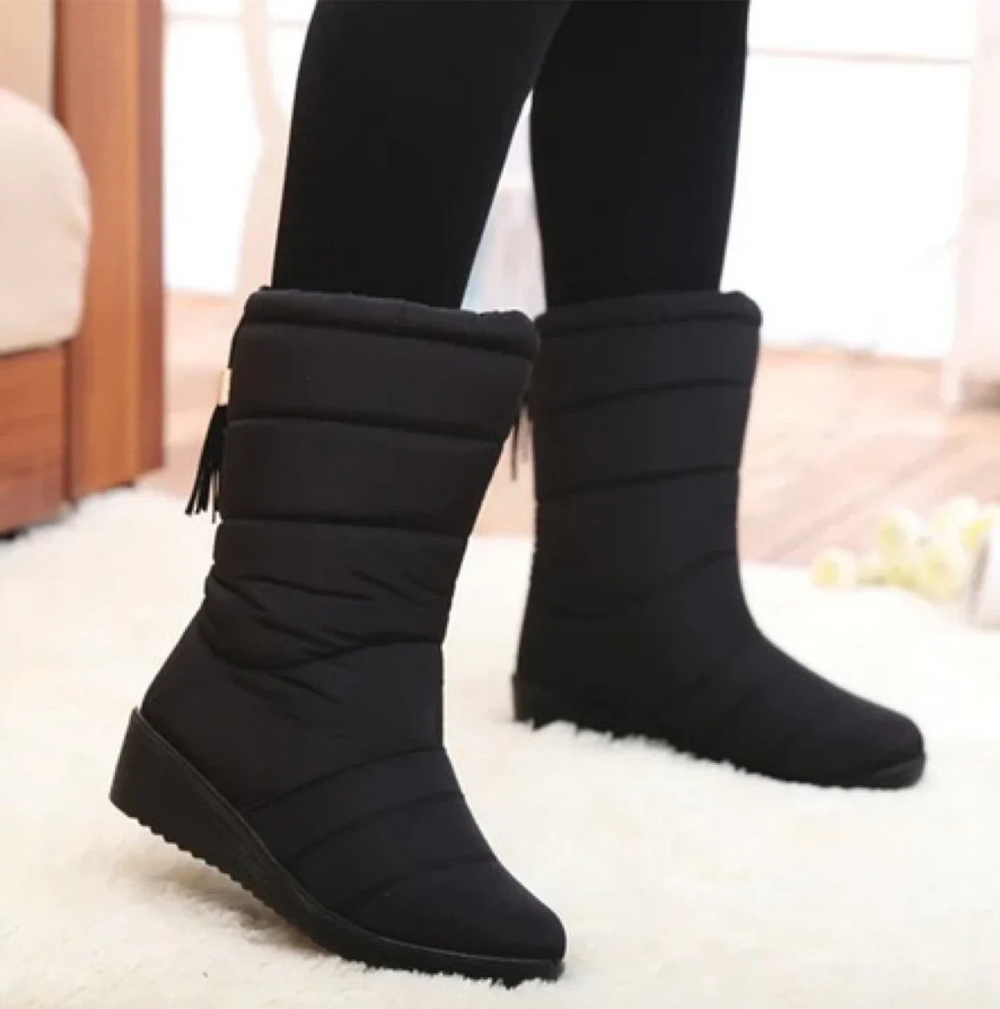 Black Mid-Calf Winter Boots - Waterproof Warm Lined image indicator(7)