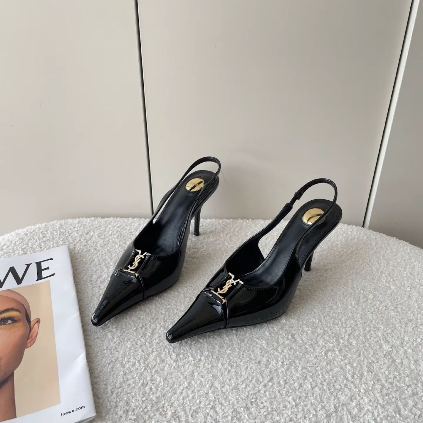 Saint Laurent Black Patent Slingback Heels thumbnail