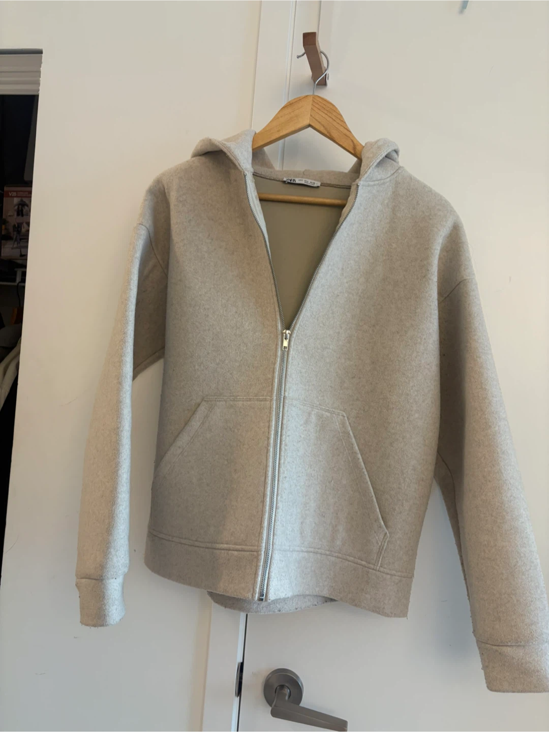 Zara Beige Wool Blend Zip-Up Hoodie - Size S