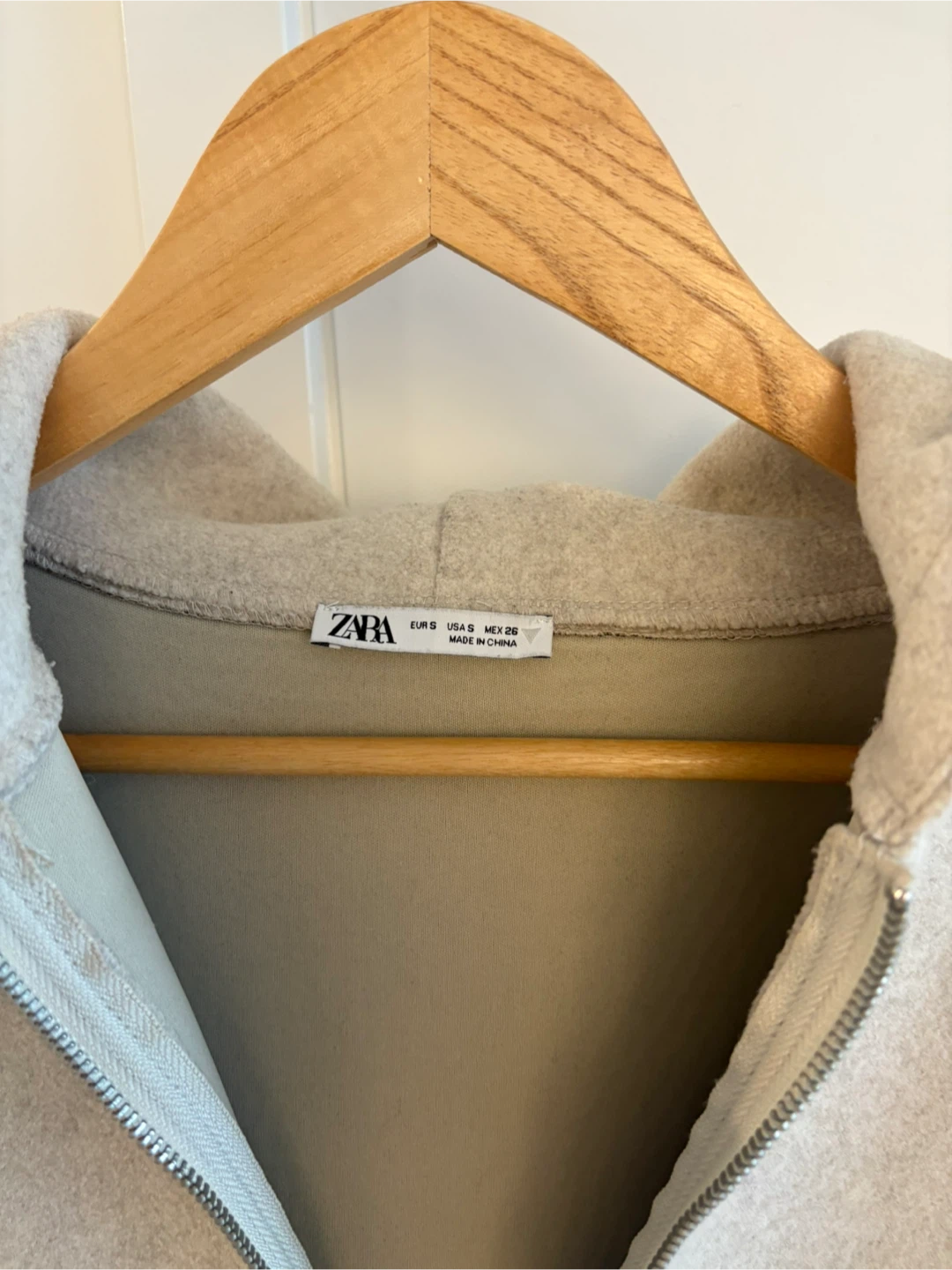 Zara Beige Wool Blend Zip-Up Hoodie - Size S - photo 2