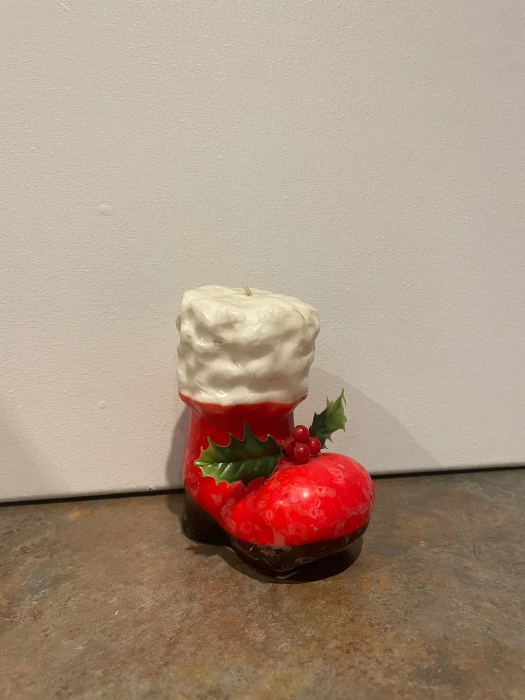 Mid Century Wax Candle Christmas Large Santa Claus Boot Shoe 4”