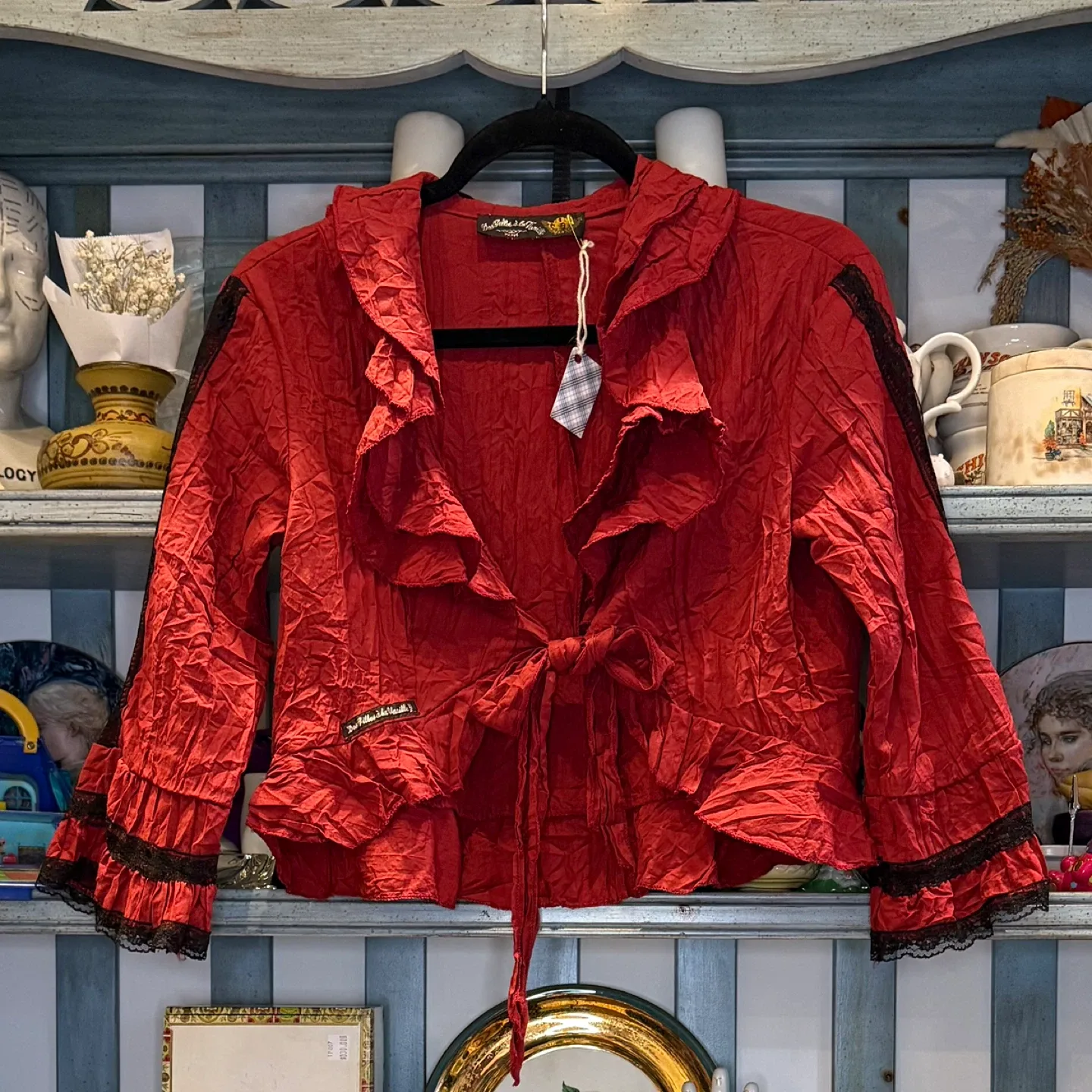 Des Filles à la Vanille Red Ruffle Blouse