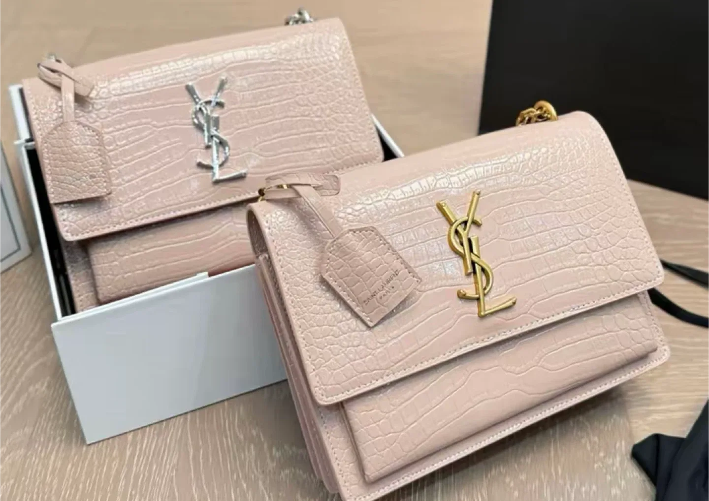 Saint Laurent (YSL) Croc Embossed Shoulder Bag thumbnail