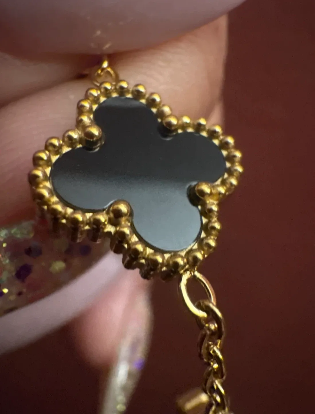 New 18K Gold SS Black Onyx Clover Bracelet image indicator(4)