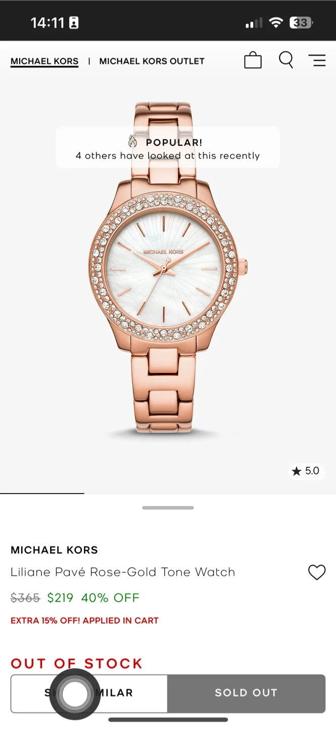 Michael Kors Liliane Pavé Rose-Gold Tone Watch