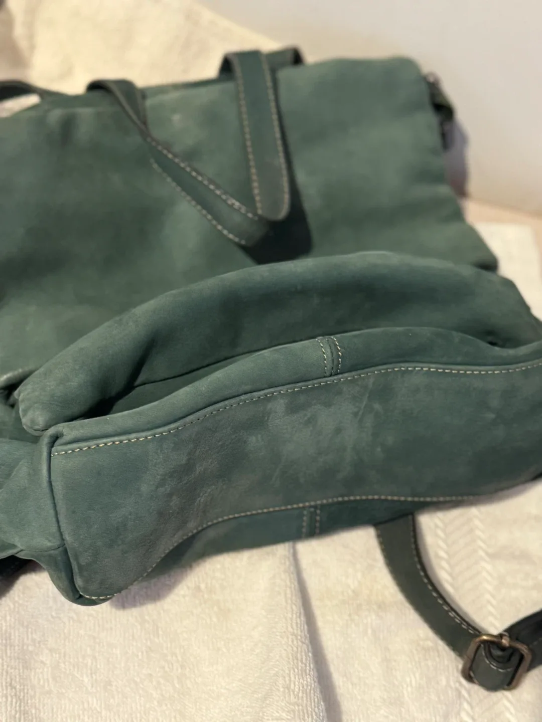 Forest Green Suede Leather Shoulder Bag