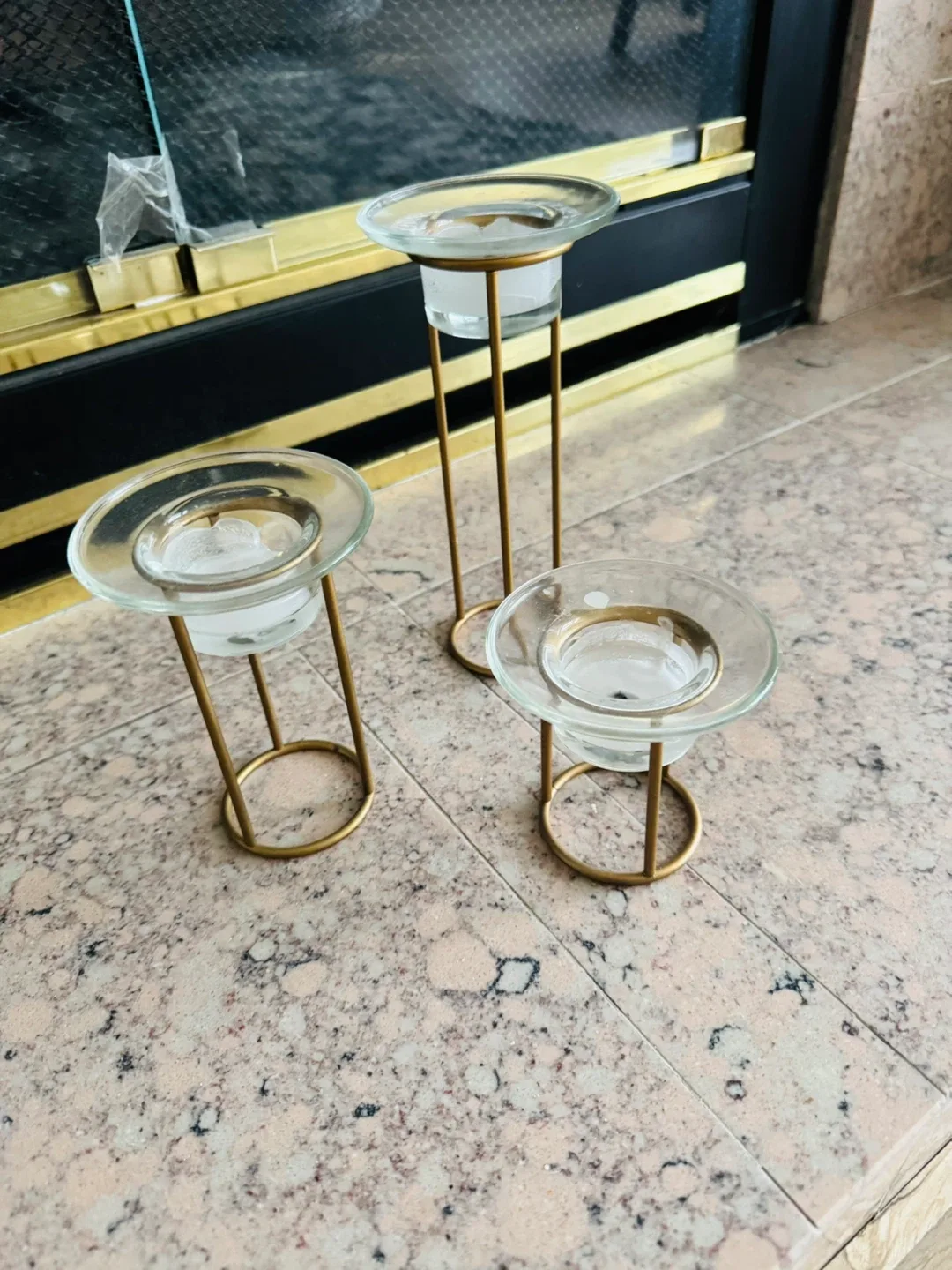 Glass & Gold Candle Holders (Set of 3)