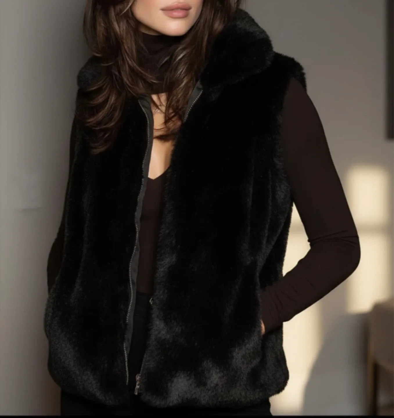 Zara Black Plush Vest, Size XS