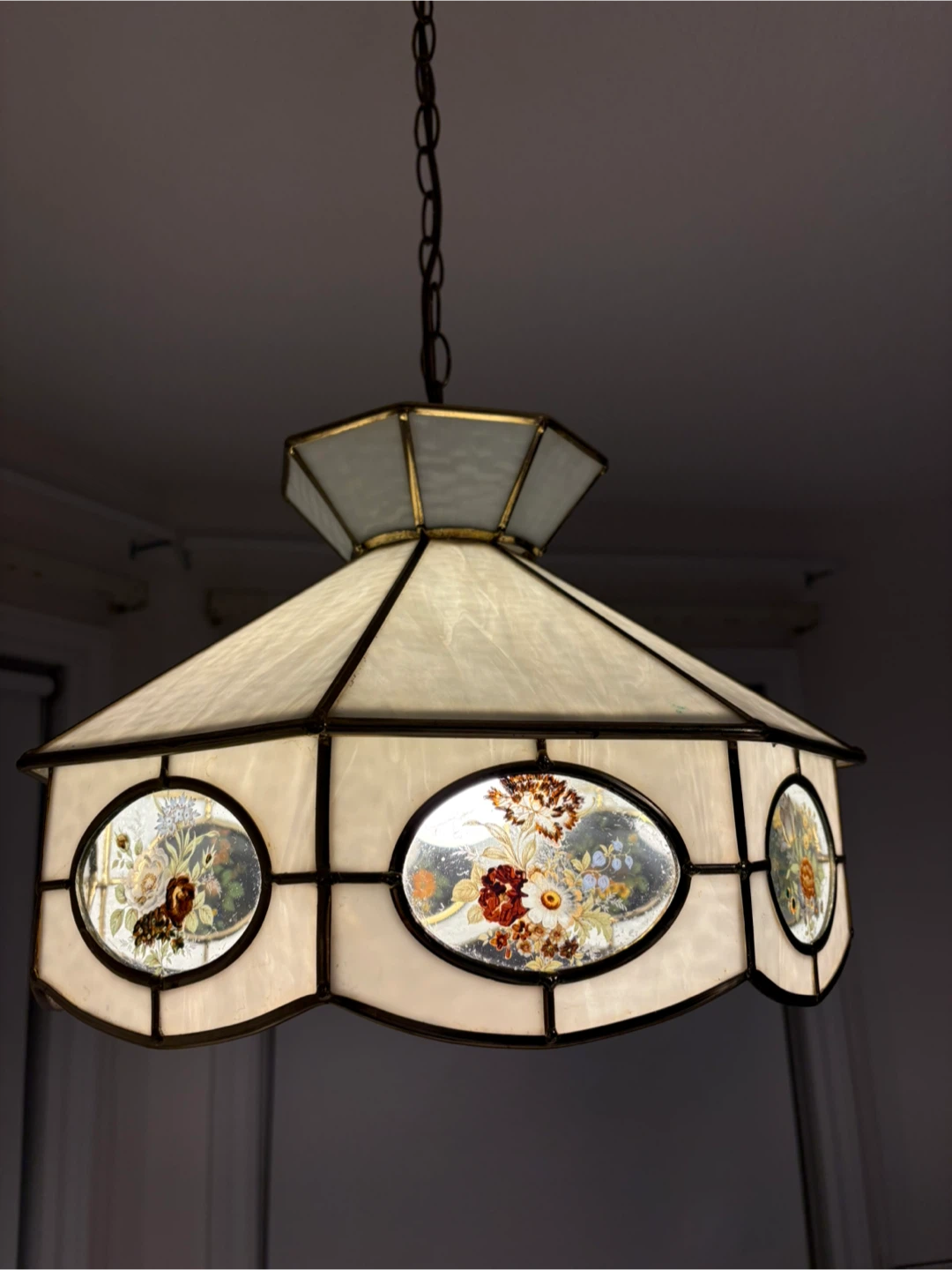 Vintage Floral Stained Glass Hanging Pendant Lamp - photo 2