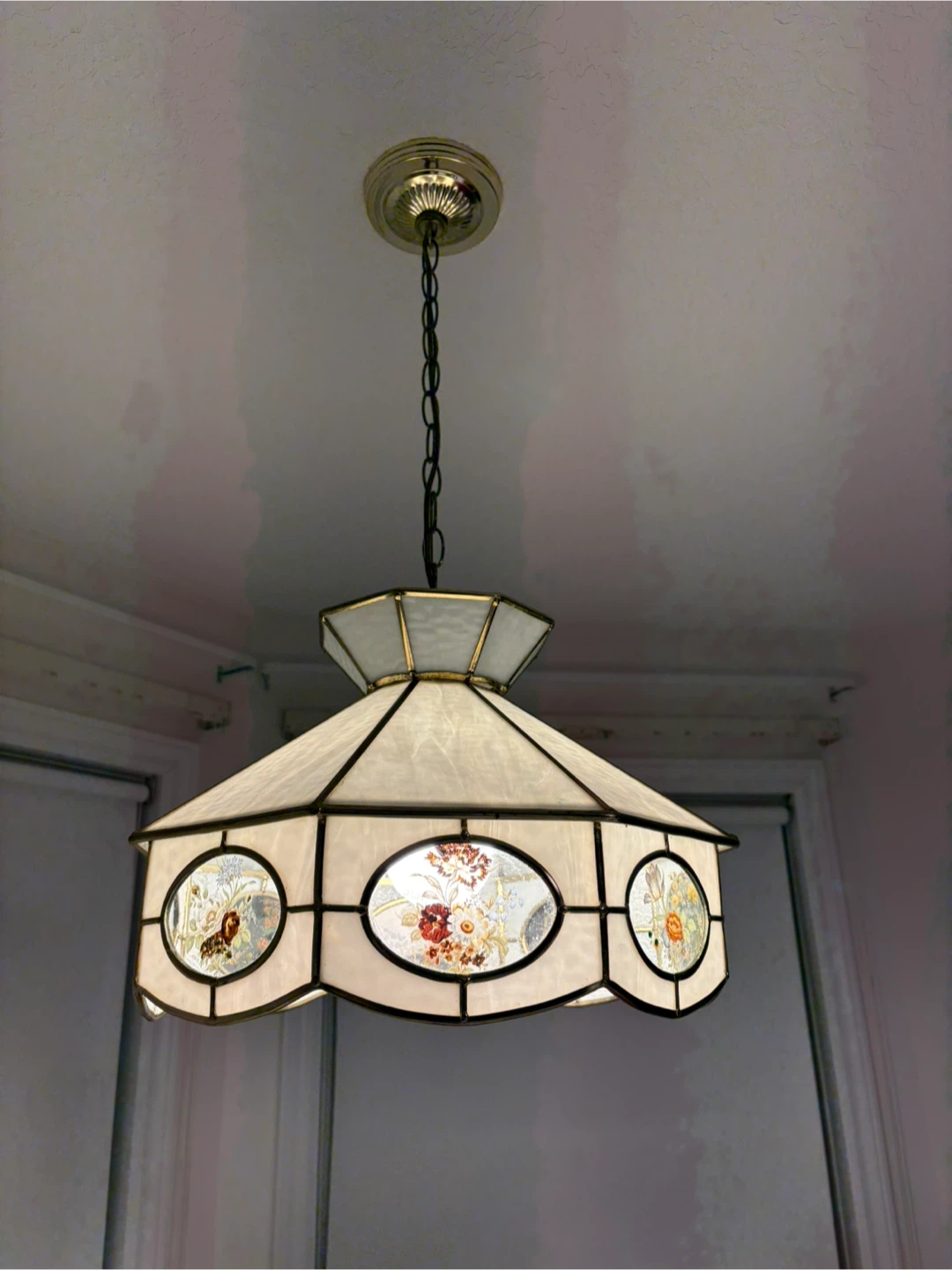 Vintage Floral Stained Glass Hanging Pendant Lamp - photo 4