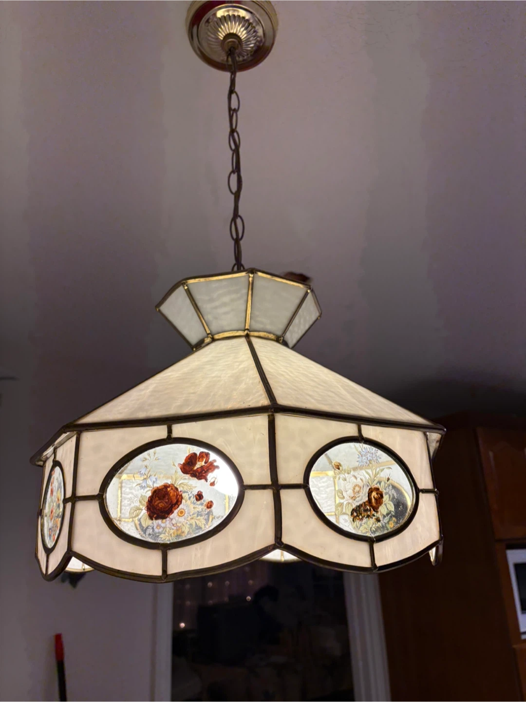 Vintage Floral Stained Glass Hanging Pendant Lamp - photo 3