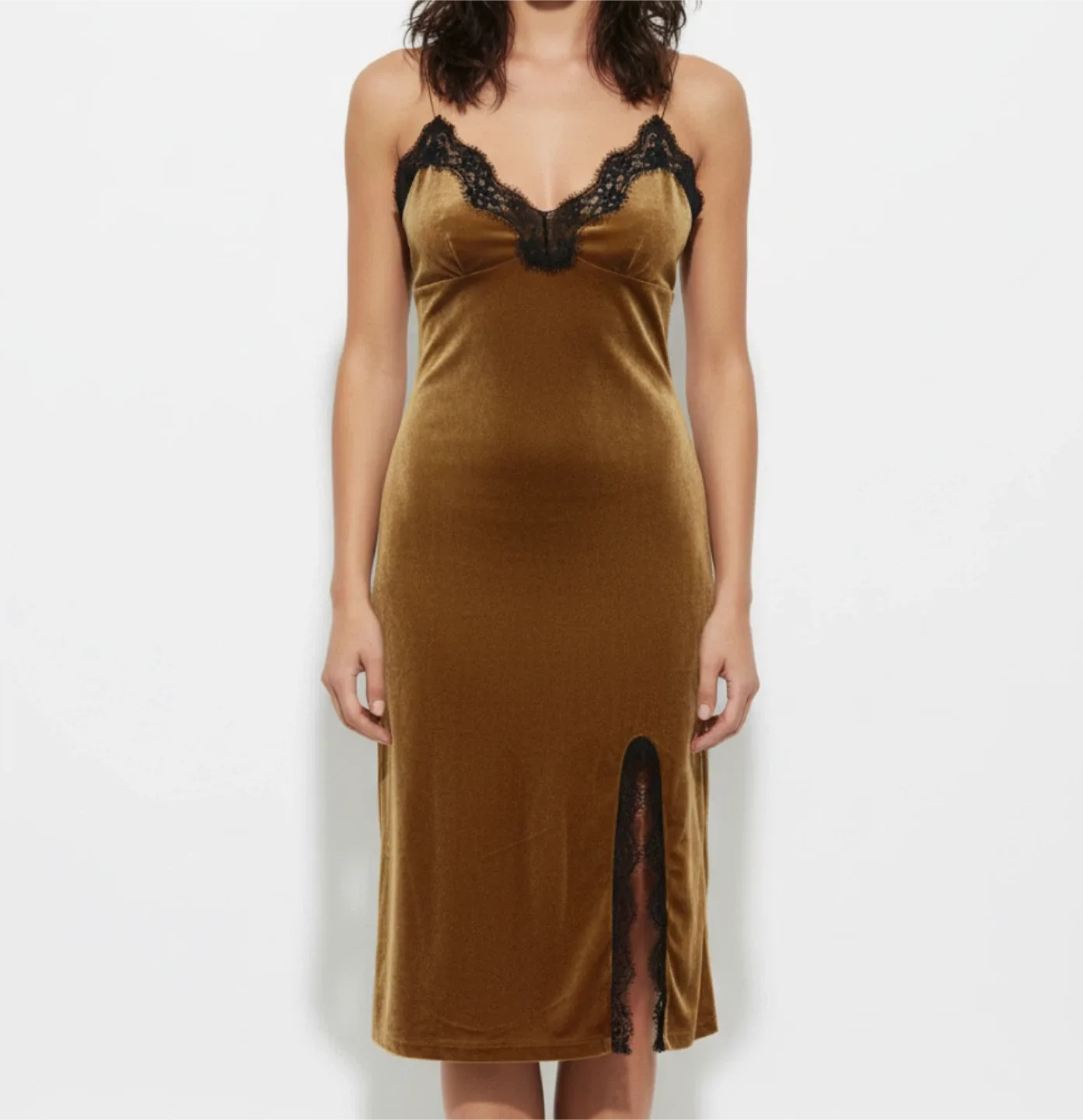 Forever 21 Gold Velvet Slip Dress - Small