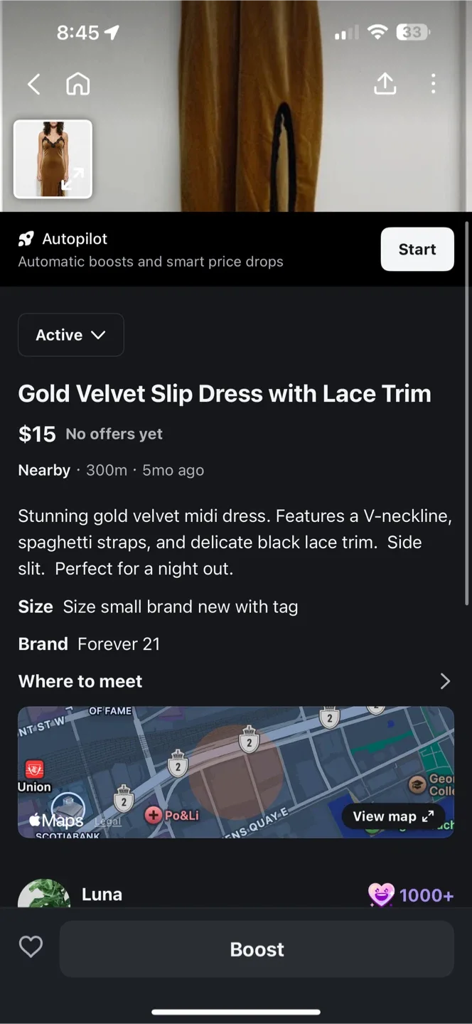 Forever 21 Gold Velvet Slip Dress - Small image indicator(3)