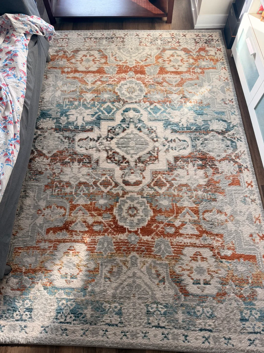Patterned Area Rug - Blue, Orange, Grey