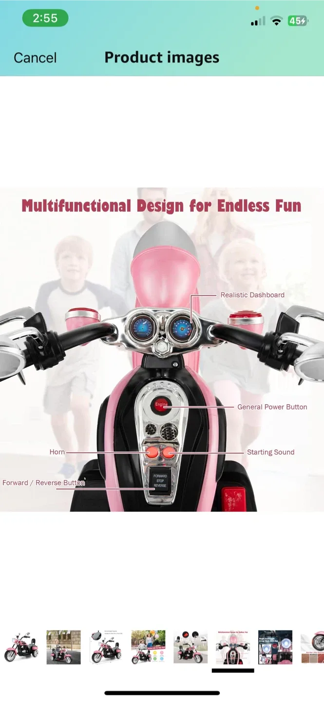 Pink Kids Motorcycle Ride-On Toy image indicator(5)