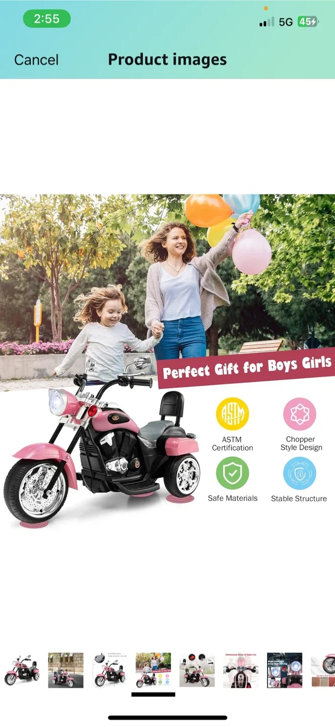 Pink Kids Motorcycle Ride-On Toy image indicator(6)