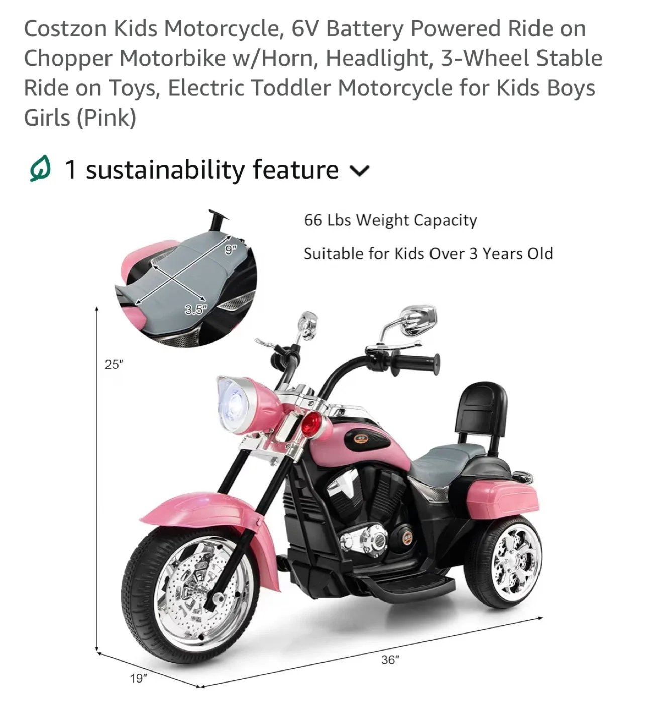 Pink Kids Motorcycle Ride-On Toy image indicator(7)