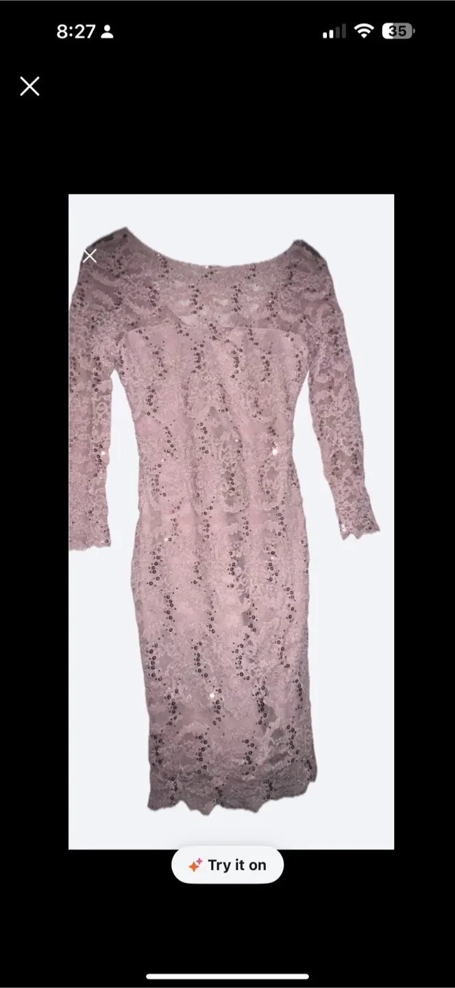 Dusty Rose Sequin Lace Dress - Size Small image indicator(2)