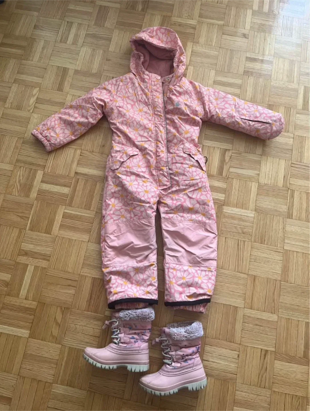 Kids' Pink Floral Snowsuit & Boots Set