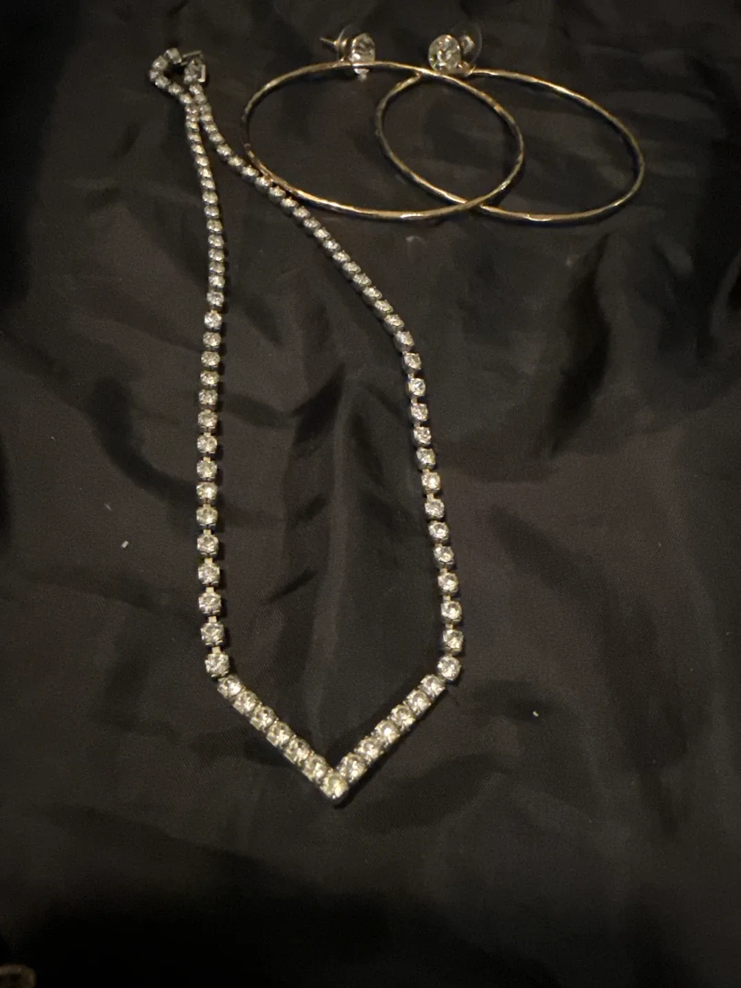 Rhinestone Necklace and Hoop Earrings Set