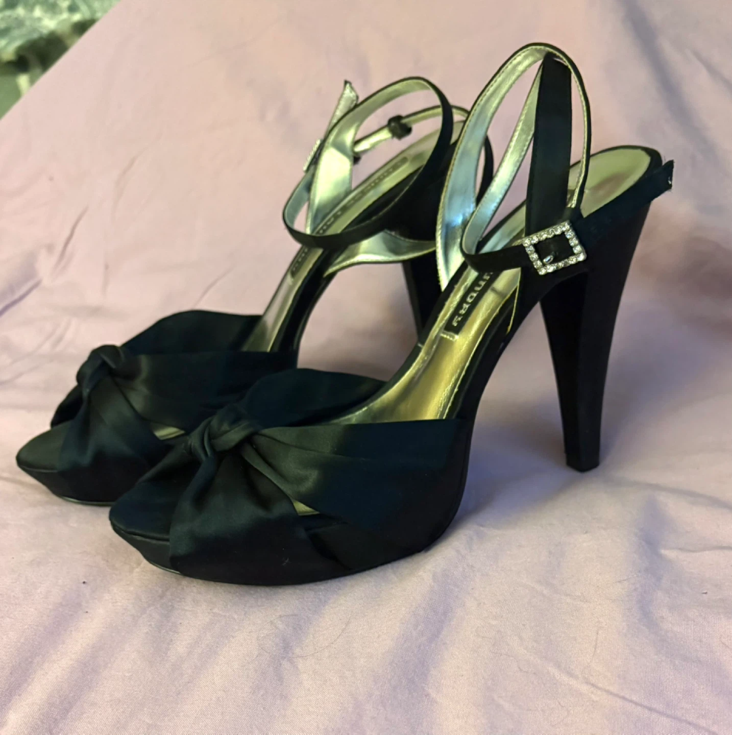 Chinese Laundry Black Satin Heels - Size 8