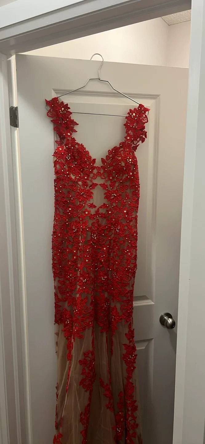 Red Lace Formal Dress image indicator(2)