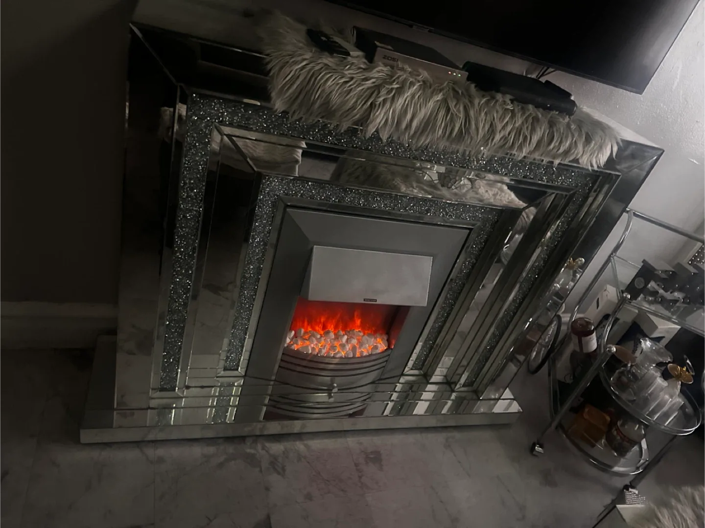 Electric Fireplace with Mirrored Frame