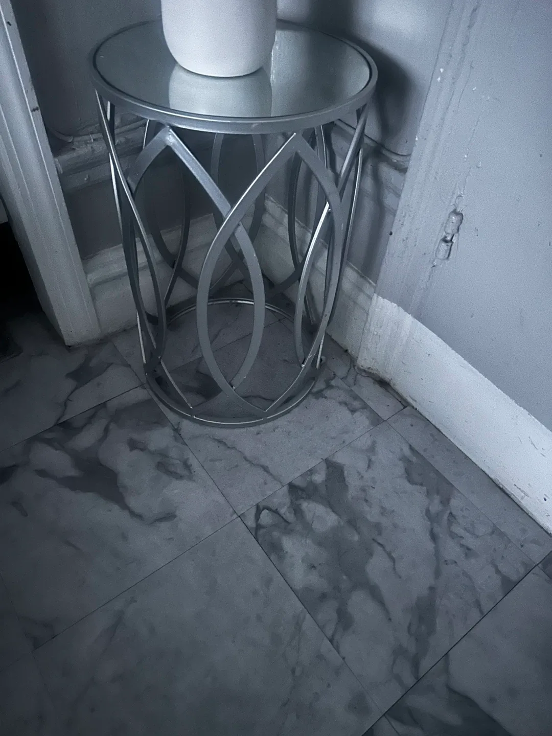 Silver Metal & Glass Accent Table