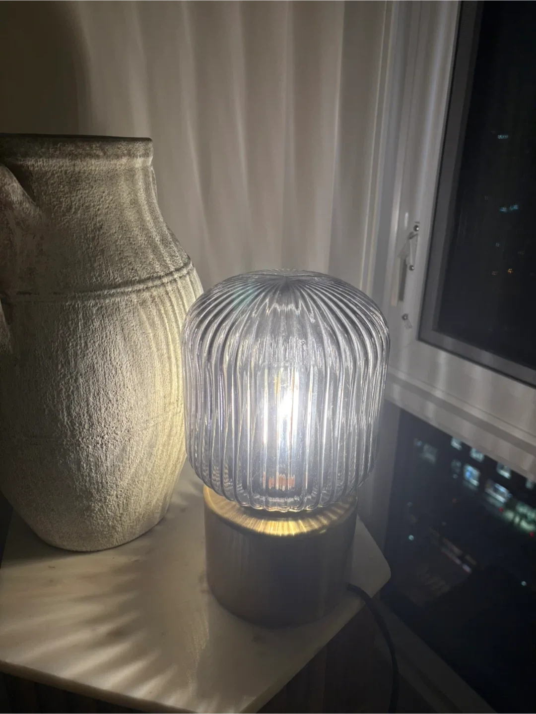 Ribbed Glass Table Lamp