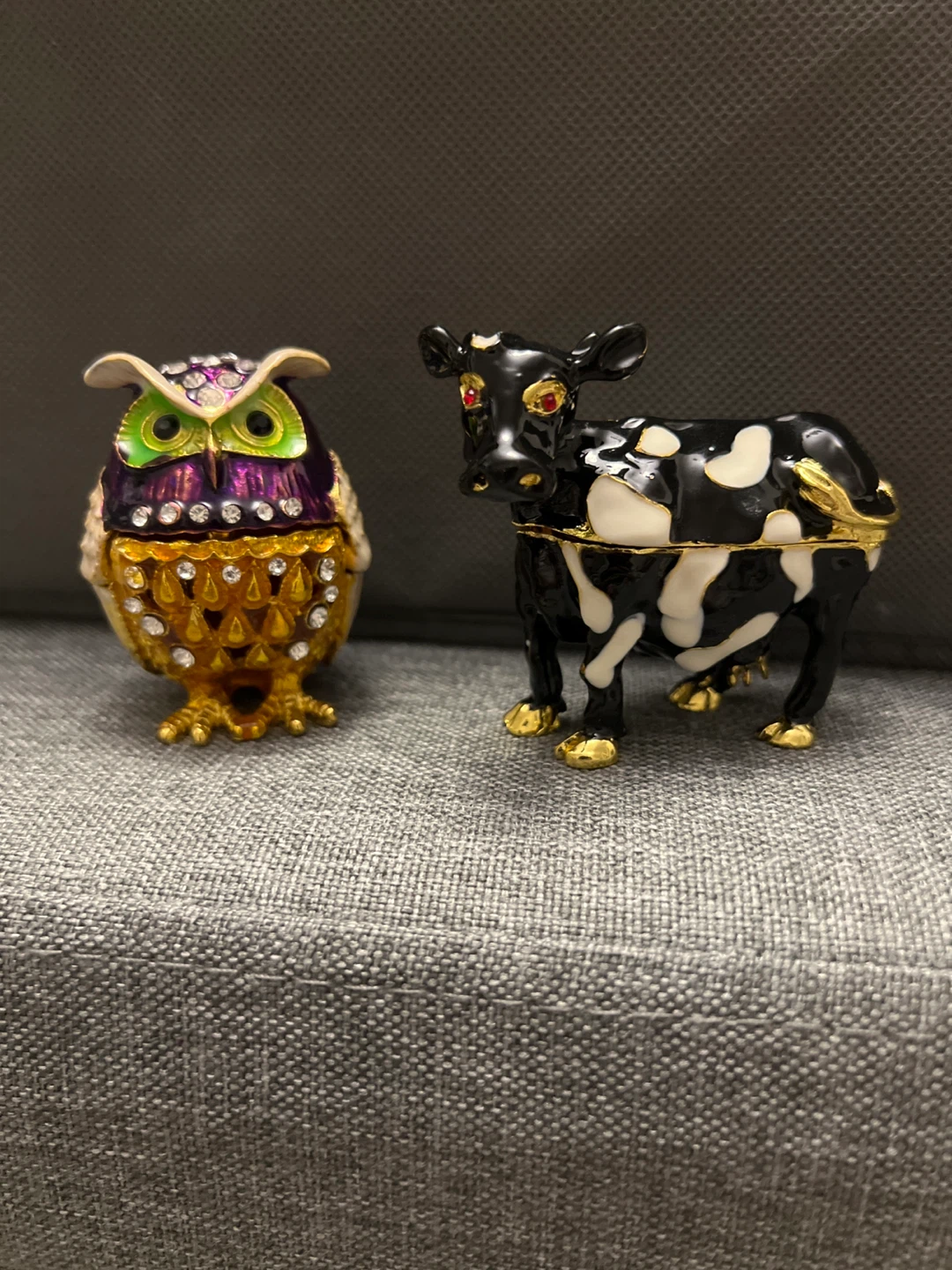 Owl and Cow Trinket Boxes - jewellery box