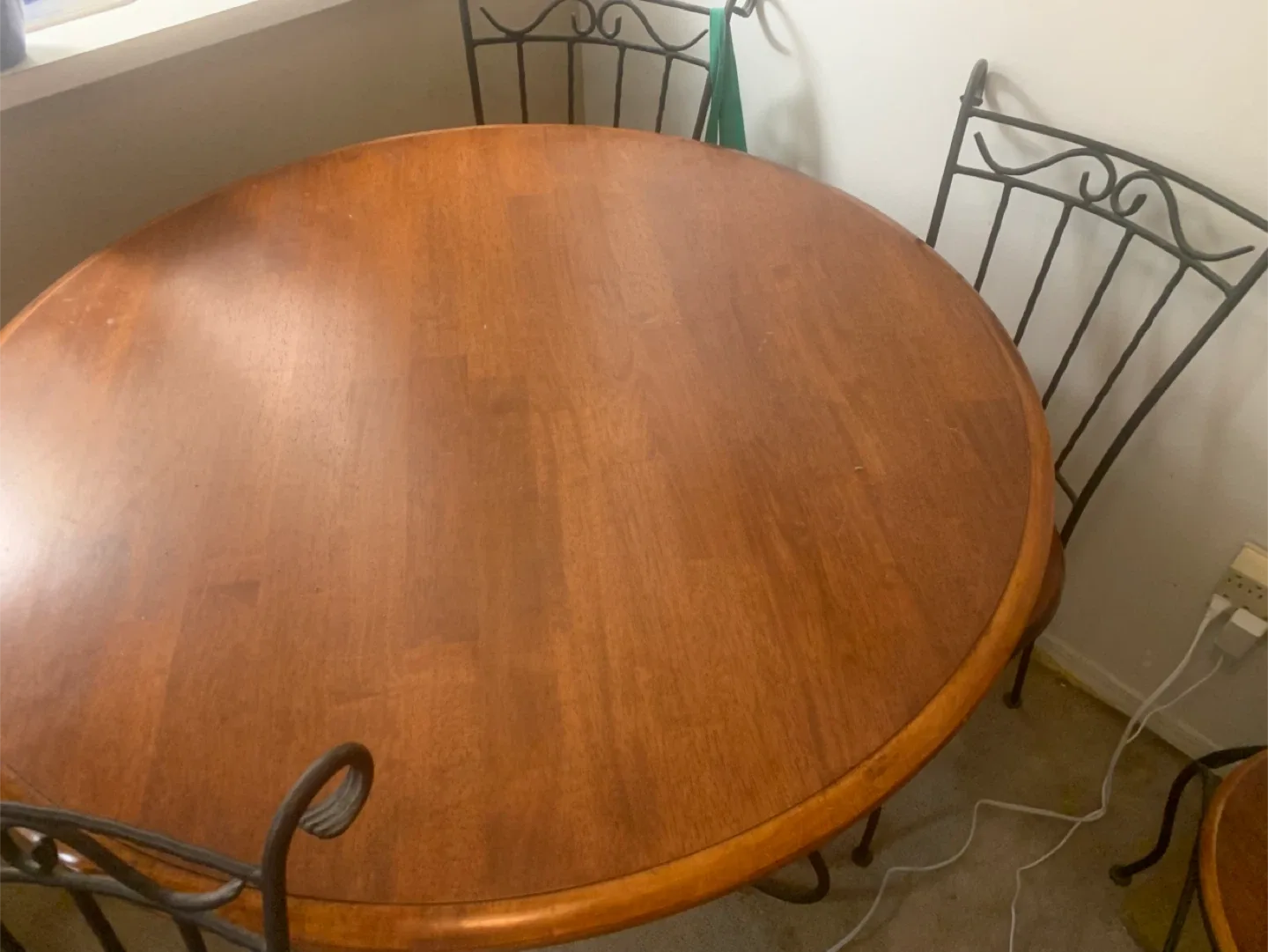 Wood and Wrought Iron Dining Table with 4 Chairs