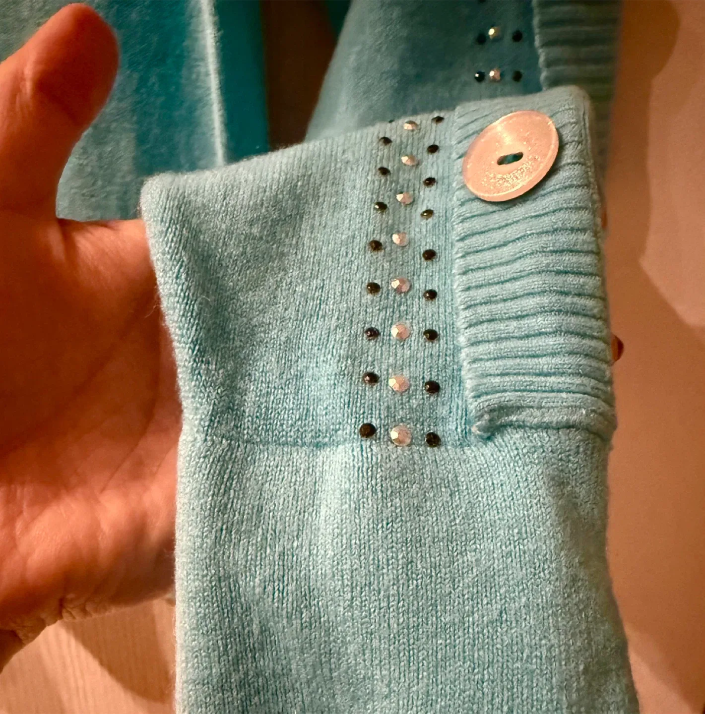 Aqua Blue Button-Down Dressy Sweater image indicator(3)