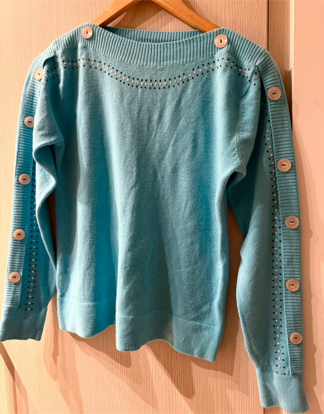 Aqua Blue Button-Down Dressy Sweater