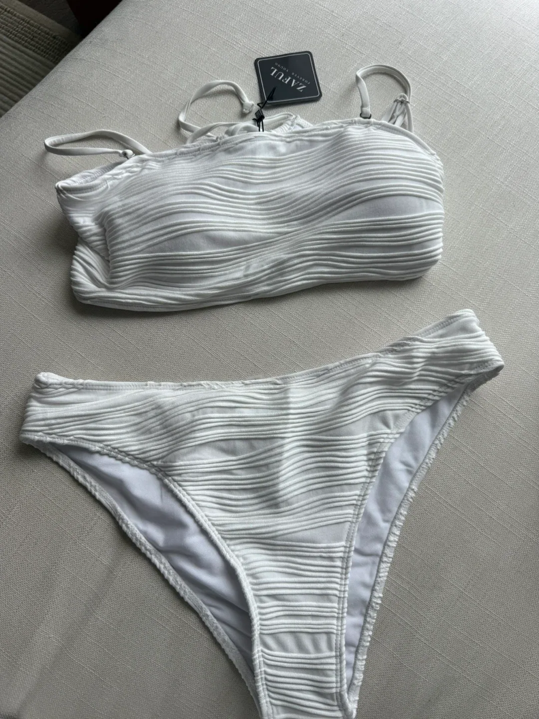 Zaful White Striped Bikini Set