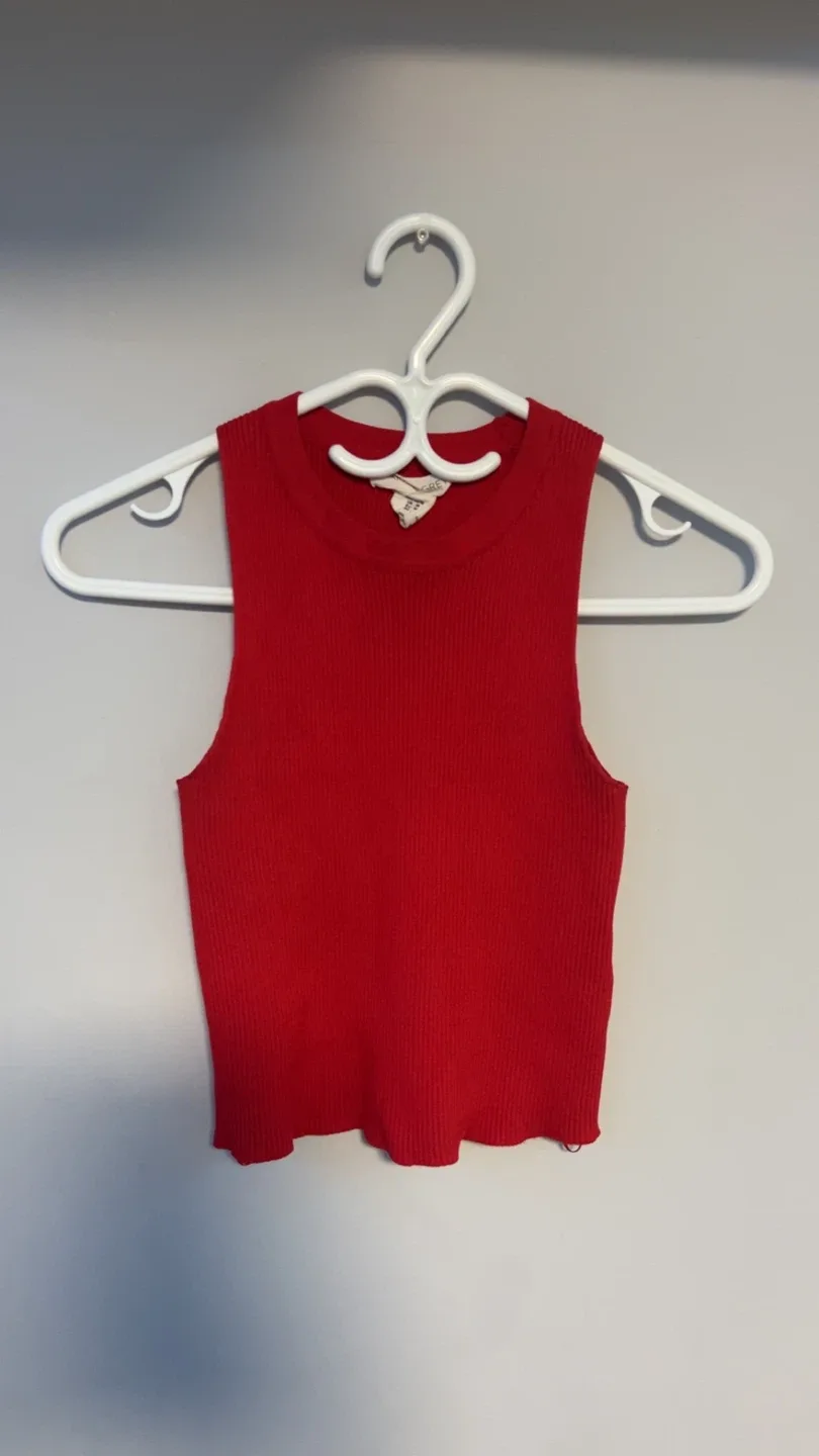 Red Ribbed Tank Top