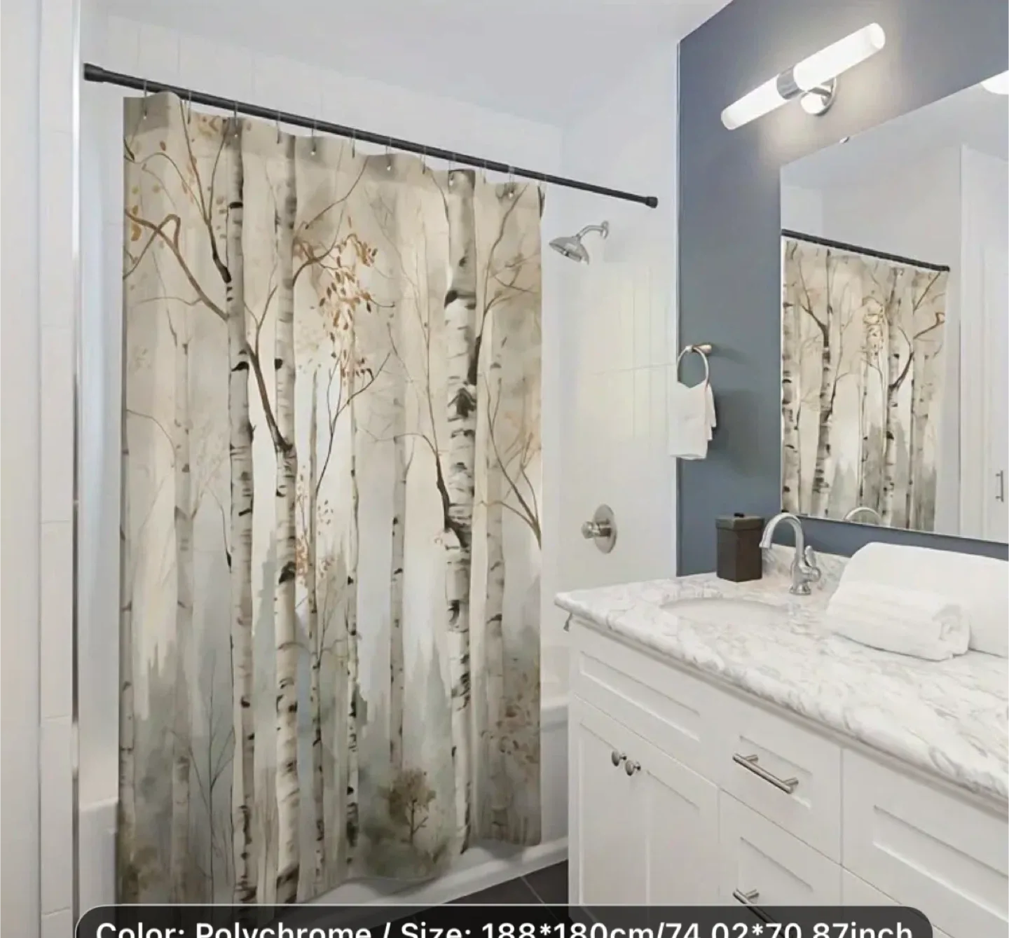 White Birch Shower Curtain with 12 Hooks, 71" x 74"