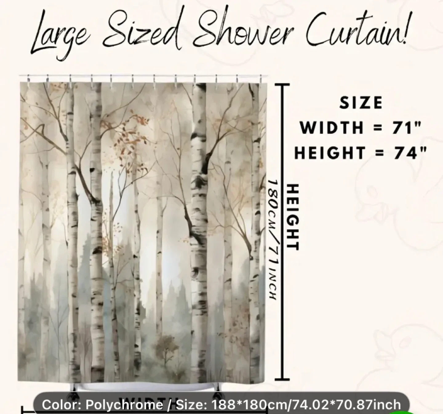 White Birch Shower Curtain with 12 Hooks, 71" x 74" image indicator(3)