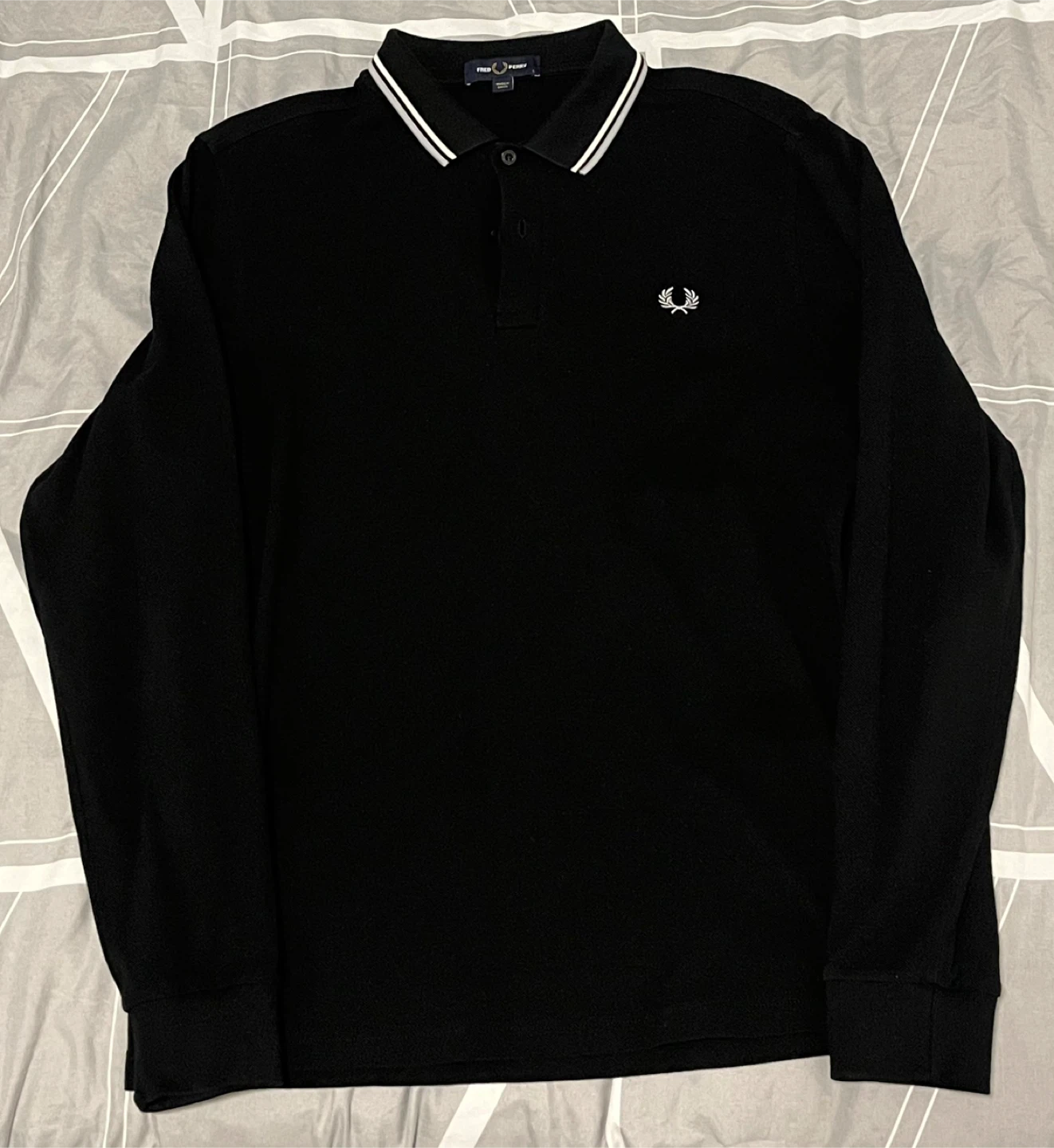 Fred Perry Black Long Sleeve Polo Shirt Men’s Size Large