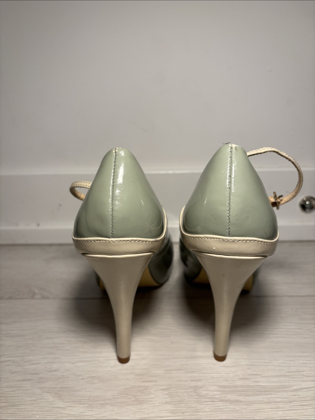 ATTITUDE by Jay Manuel: Retro Mint Green Patent Peep-Toe Heels - photo 3
