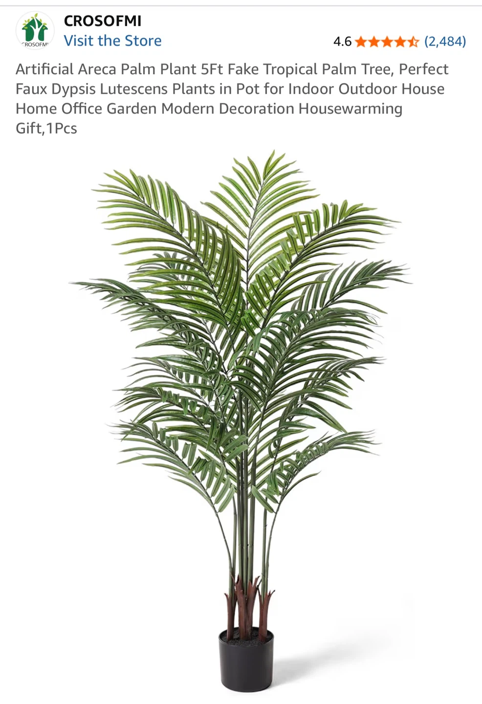 2 x Artificial Areca Palm Plants 6.5ft