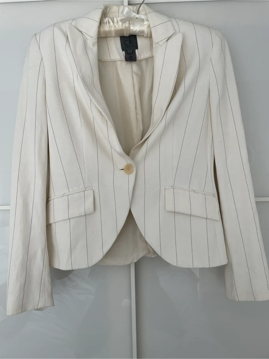 Calvin Klein White Pinstripe Blazer - Size 4