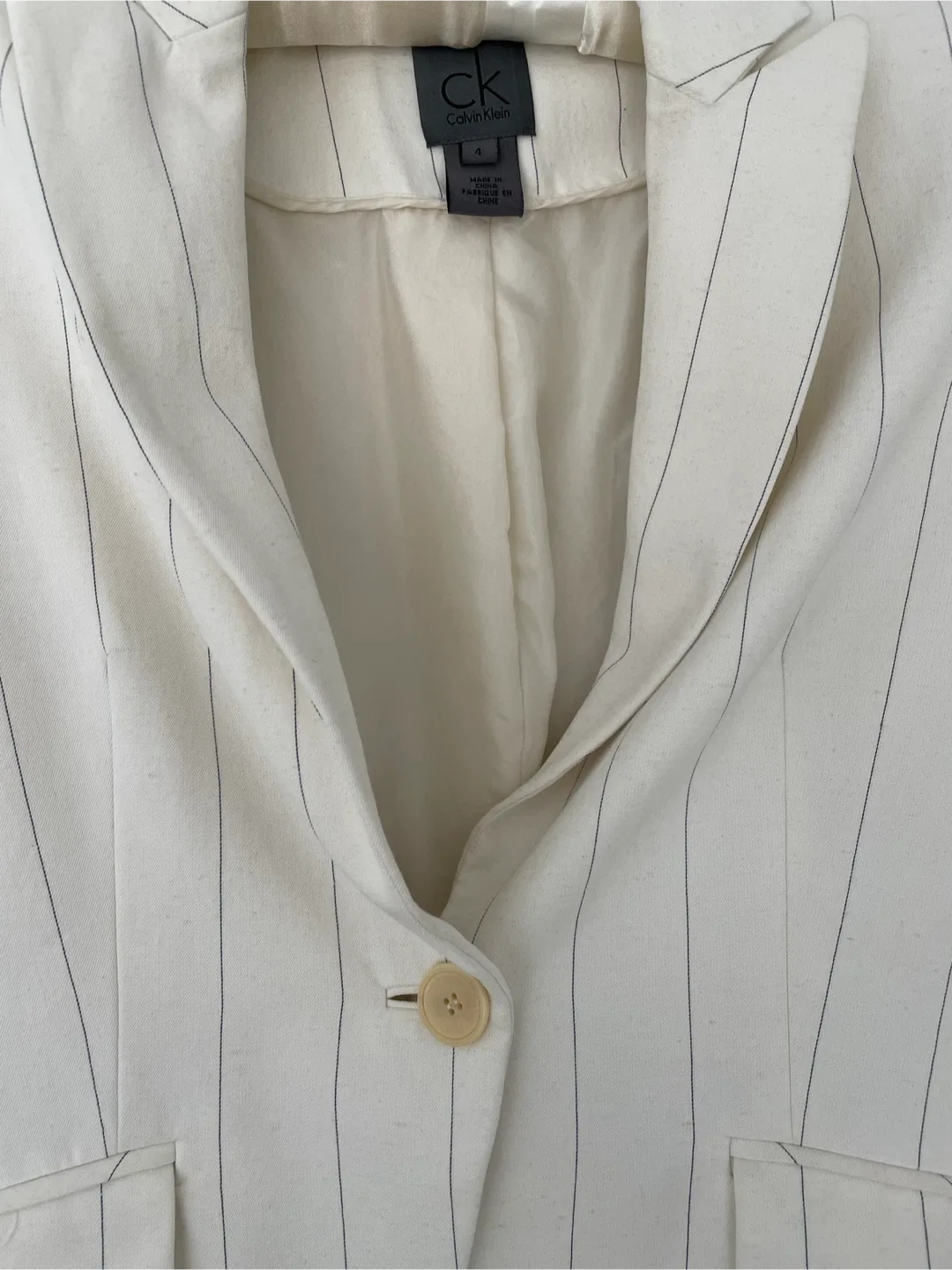 Calvin Klein White Pinstripe Blazer - Size 4 image indicator(3)