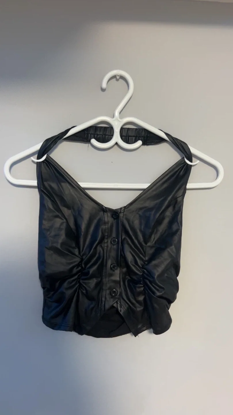 Black Ruched Leather Halter Top image indicator(2)