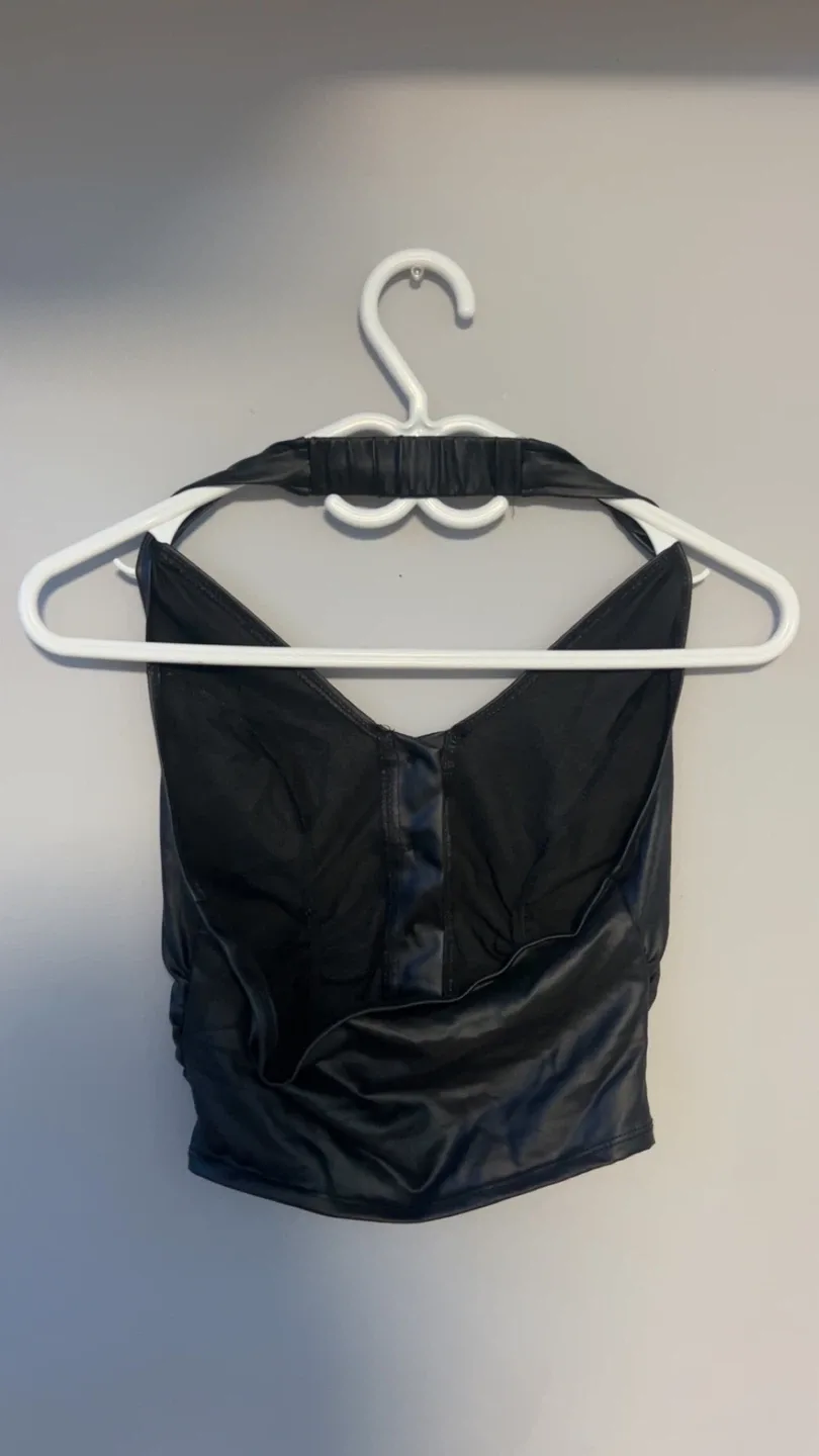 Black Ruched Leather Halter Top image indicator(4)