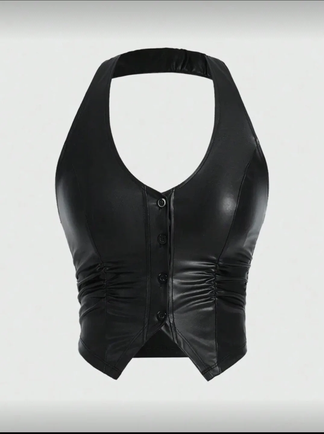 Black Ruched Leather Halter Top