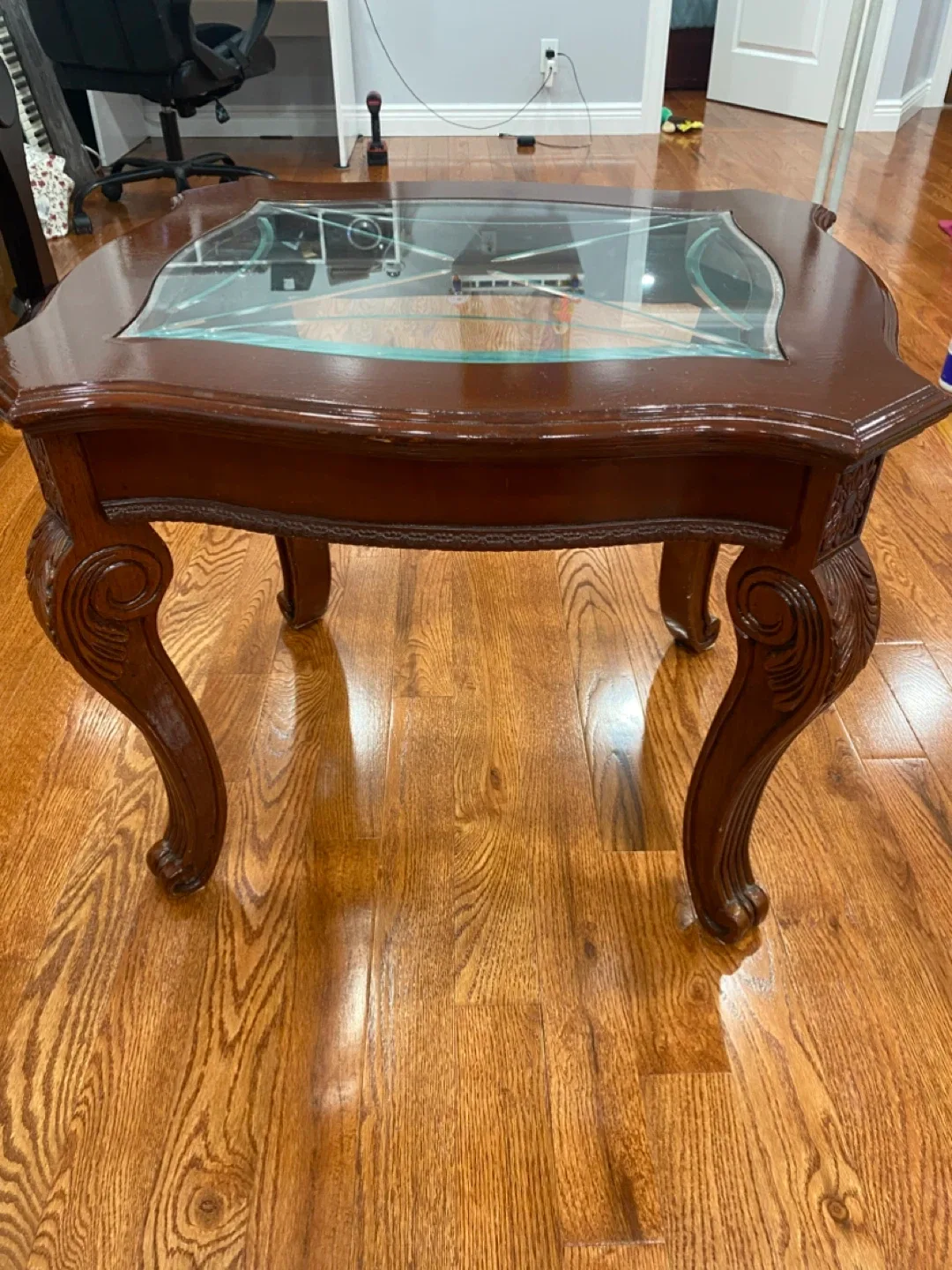 Brown Wood & Glass Coffee Table