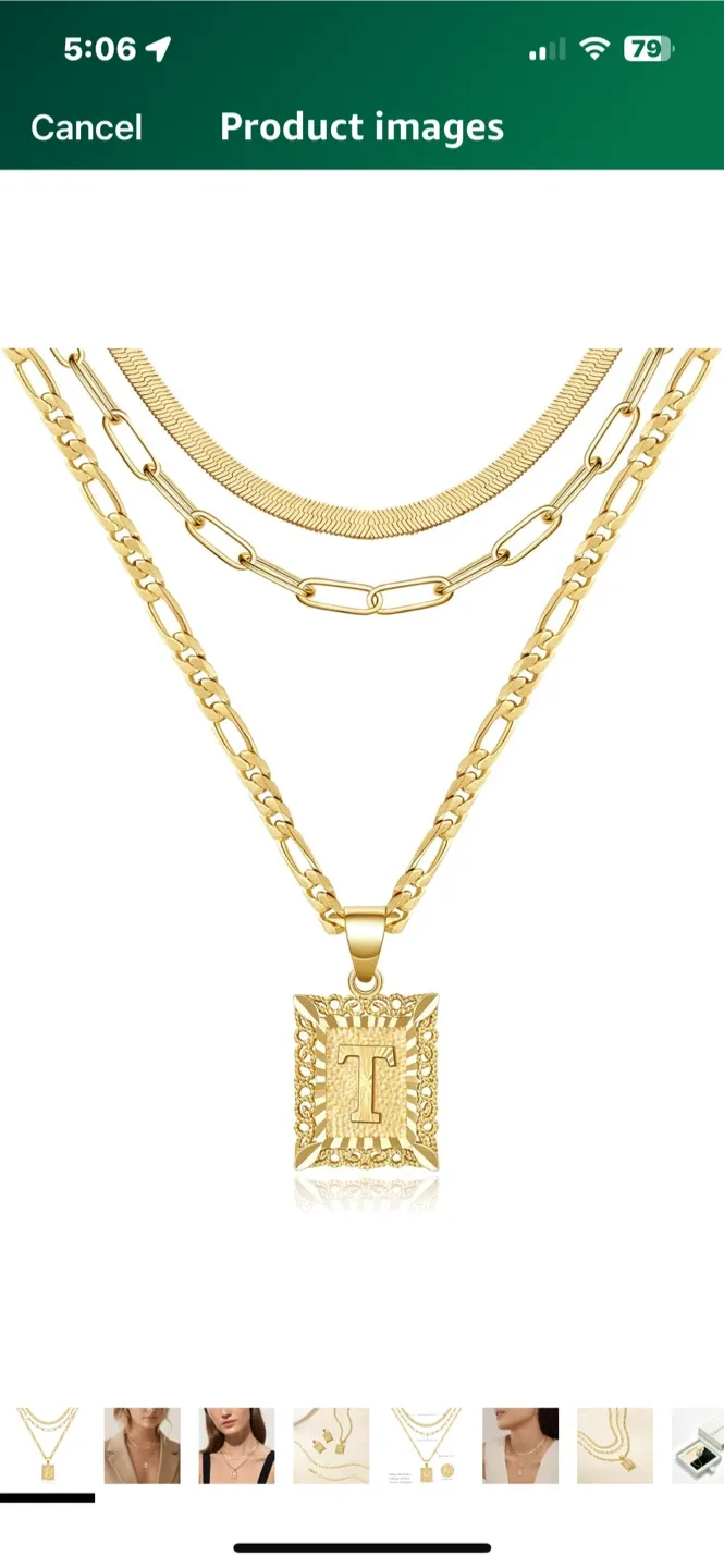 Gold Multi-Layer Necklace Initial 'T'